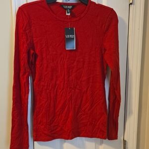 Ralph Lauren Red Ribbed Long Sleeve Tee